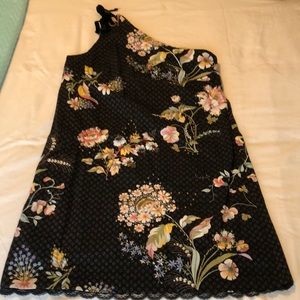 Maeve (Anthropologie) dress, 1 shoulder, above the knee, black/floral print, NWT
